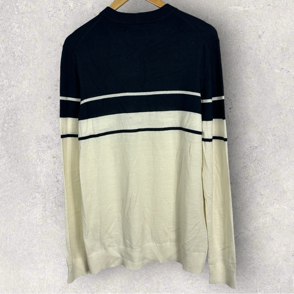 Samsoe Wool Blend Navy Blue White Sweater Mens Size Medium Colorblock Knit M NWT - Picture 3 of 13